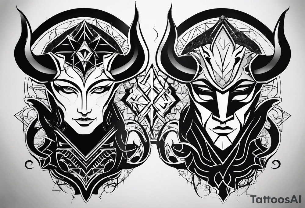 I want a very minimal representation of god and the devil in symbol form. Two sides of my personality and to remind me to be good tattoo idea