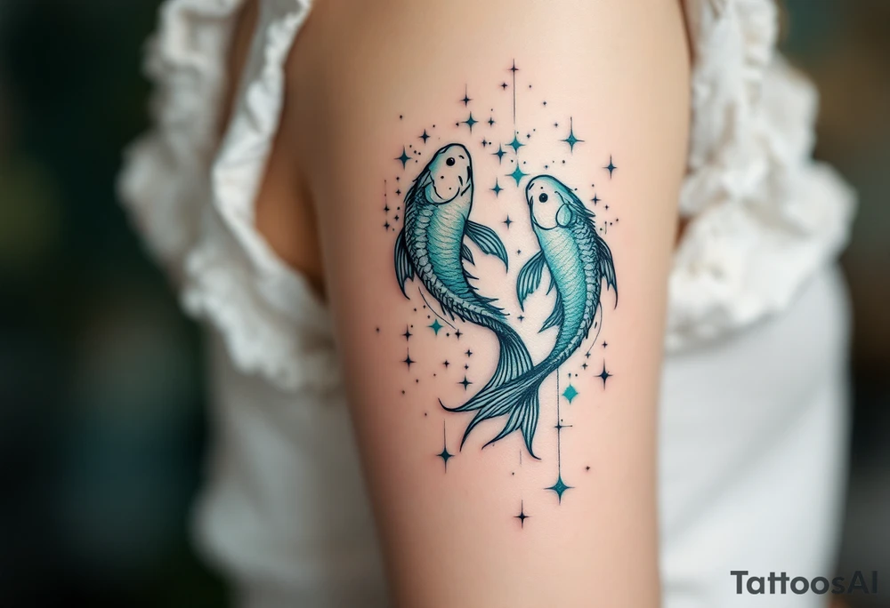 Gradient of sea-green and teal forms the Pisces stars constellation. tattoo idea