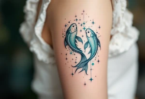 Gradient of sea-green and teal forms the Pisces stars constellation. tattoo idea