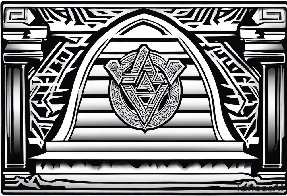 Valhalla  sword shield axe Valknut fog stairs tattoo idea