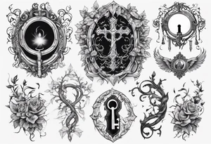 an intricate keyhole surrounded by elements like vines, and Inside the keyhole, incorporate personal symbols or imagery that hold significance to the individual. tattoo idea