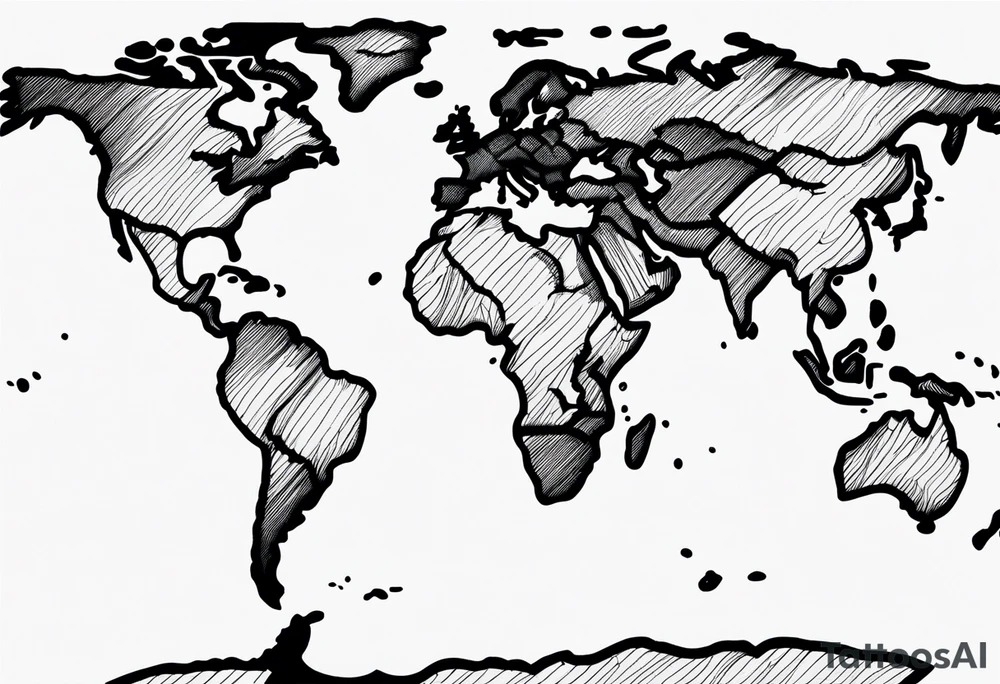 globe map single thin pen line blowing up tattoo idea