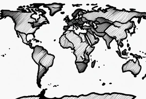 globe map single thin pen line blowing up tattoo idea