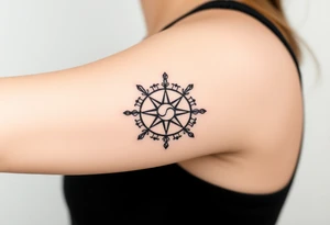 antique compass rose overlaid on light house. Add moon tattoo idea