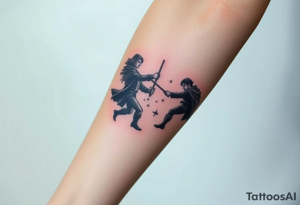 Lord of the rings star wars harry potter fight scene tattoo idea