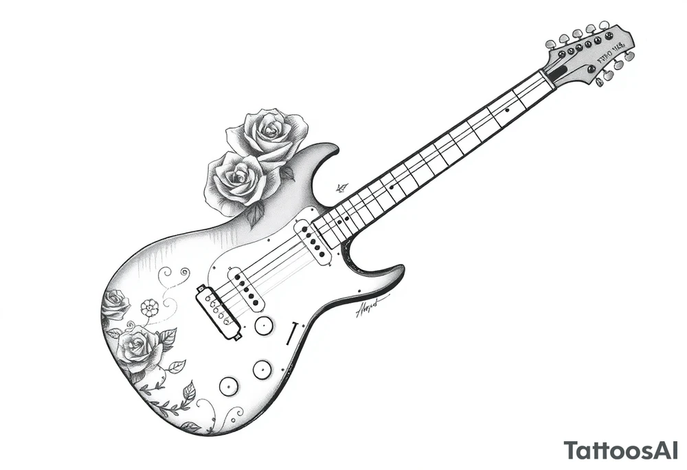 Electric guitar with rose designs on it tattoo idea