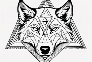 wolf head with triangle on the forehead and triangle in the background tattoo idea