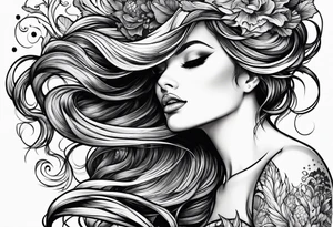 Wildly flowing mermaid hand in her hair tattoo idea
