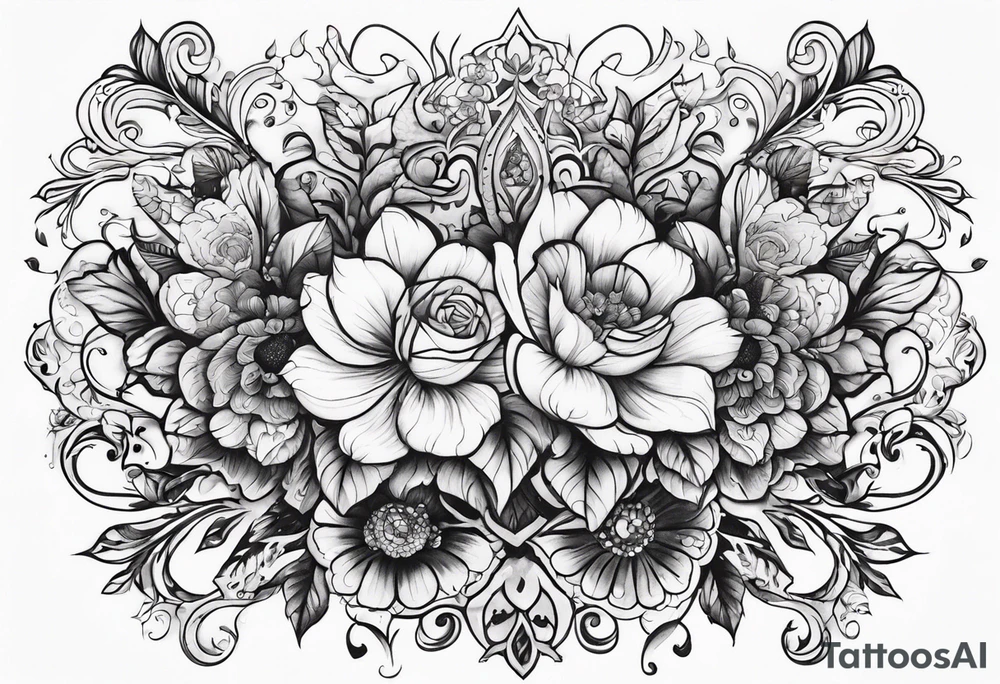ornaments of flowers

chest piece tattoo idea