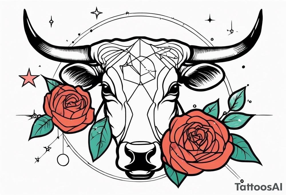 Taurus constellation with stars and roses fine lines tattoo idea