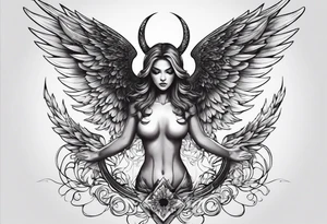 half angel half demon body with wings open tattoo idea
