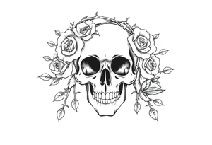 ornate skull adorned with crown of wild roses and thorns tattoo idea
