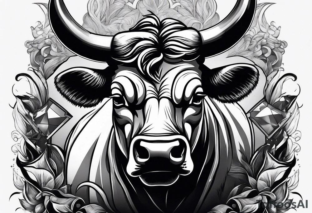 raging bull head busting through crowd of businessmen tattoo idea
