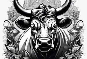 raging bull head busting through crowd of businessmen tattoo idea