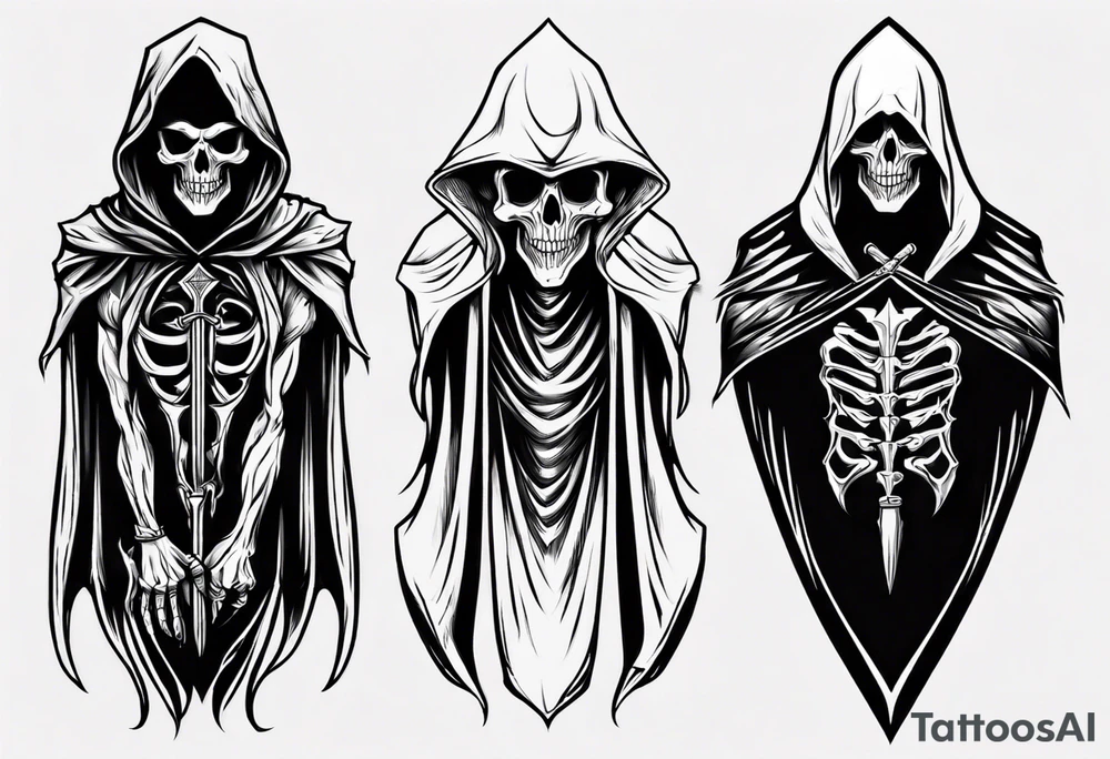 hooded reaper upper body, no skull tattoo idea
