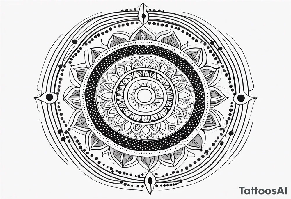 simple sunshine mandala made of black dots with circles tattoo idea
