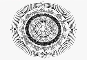 simple sunshine mandala made of black dots with circles tattoo idea