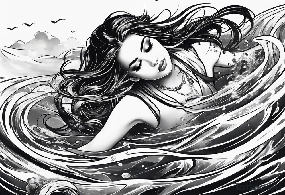 girl floating in water from an aerial view tattoo idea