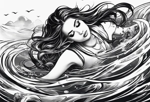 girl floating in water from an aerial view tattoo idea