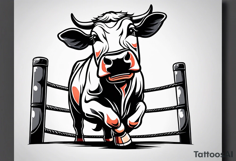 cow in a wrestling ring on two feet tattoo idea