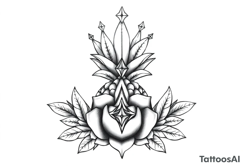 Majestic crown pineapple ,peach vagina,star anus ,diamonds tattoo idea