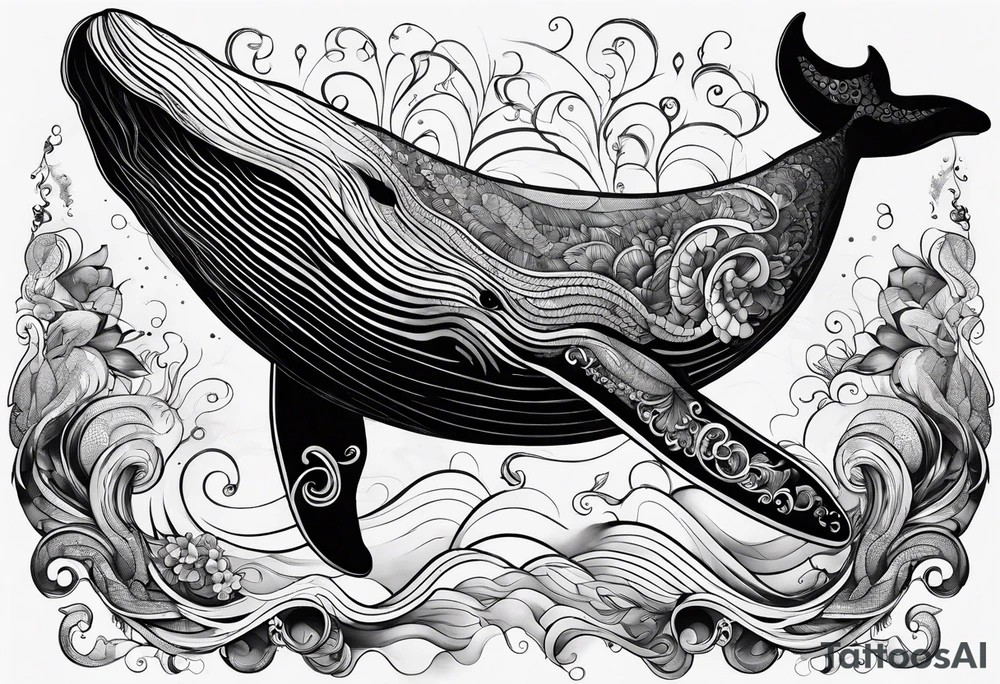 A great whale and the number 8 merged tattoo idea