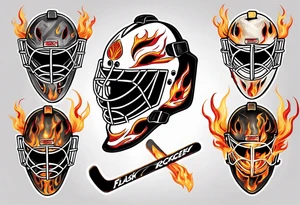 "SHOT HOCKEY" goalie mask with crossed hockey sticks and flames tattoo idea