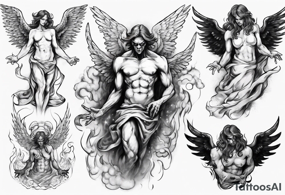 an angel transforming into a demon tattoo idea