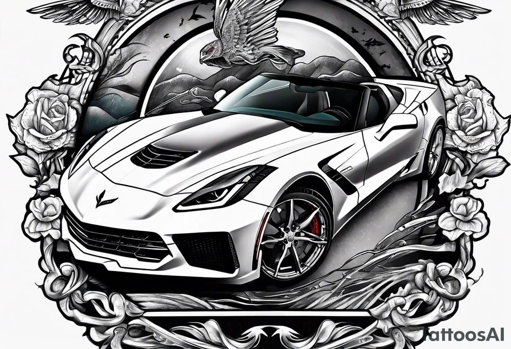 Skeleton driving corvette tattoo idea