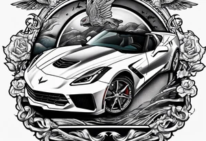 Skeleton driving corvette tattoo idea