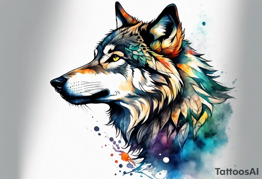 Full wolf sitting upright facing forwards tattoo idea