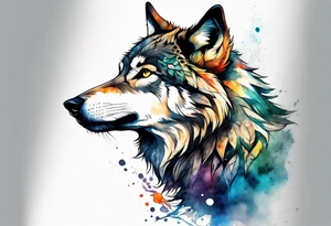 Full wolf sitting upright facing forwards tattoo idea