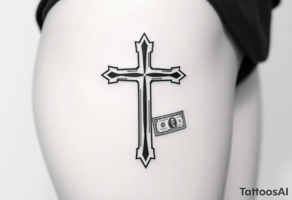 Cross with and 
money tattoo idea