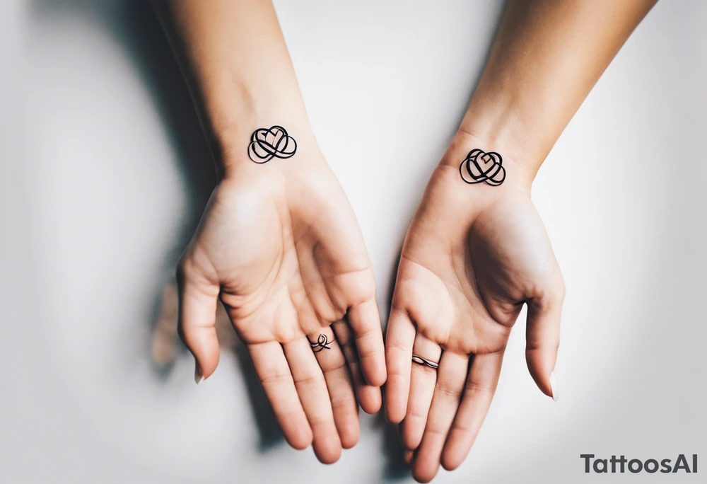 "A minimalist tattoo design symbolizing deep friendship, centered around the name 'Düha.' The design features two intertwined hands, representing trust and support, with a delicate infinity symbol subtly woven into the lines of the hands, indicating eternal friendship. Surrounding the hands, soft abstract elements like flowing lines or watercolor splashes gently frame the name 'Düha' written in elegant script, giving the design a personal and timeless touch. The overall style should evoke warmth, connection, and loyalty." tattoo idea