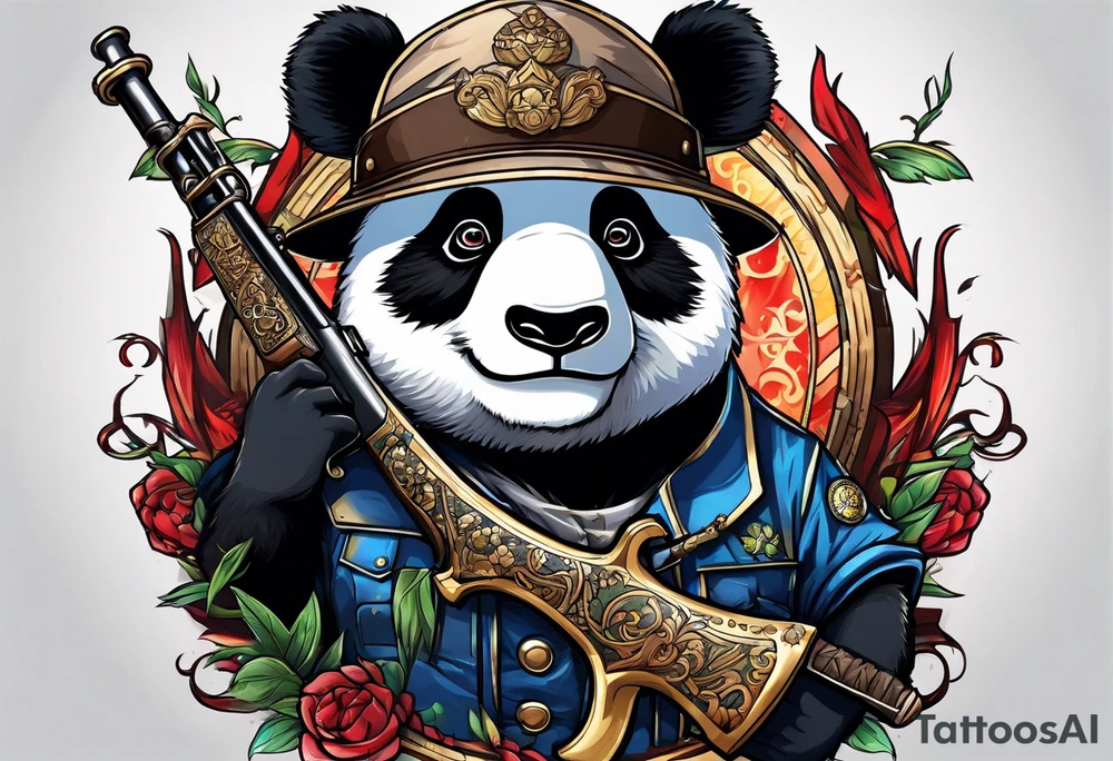 Combat Panda with riffle tattoo idea