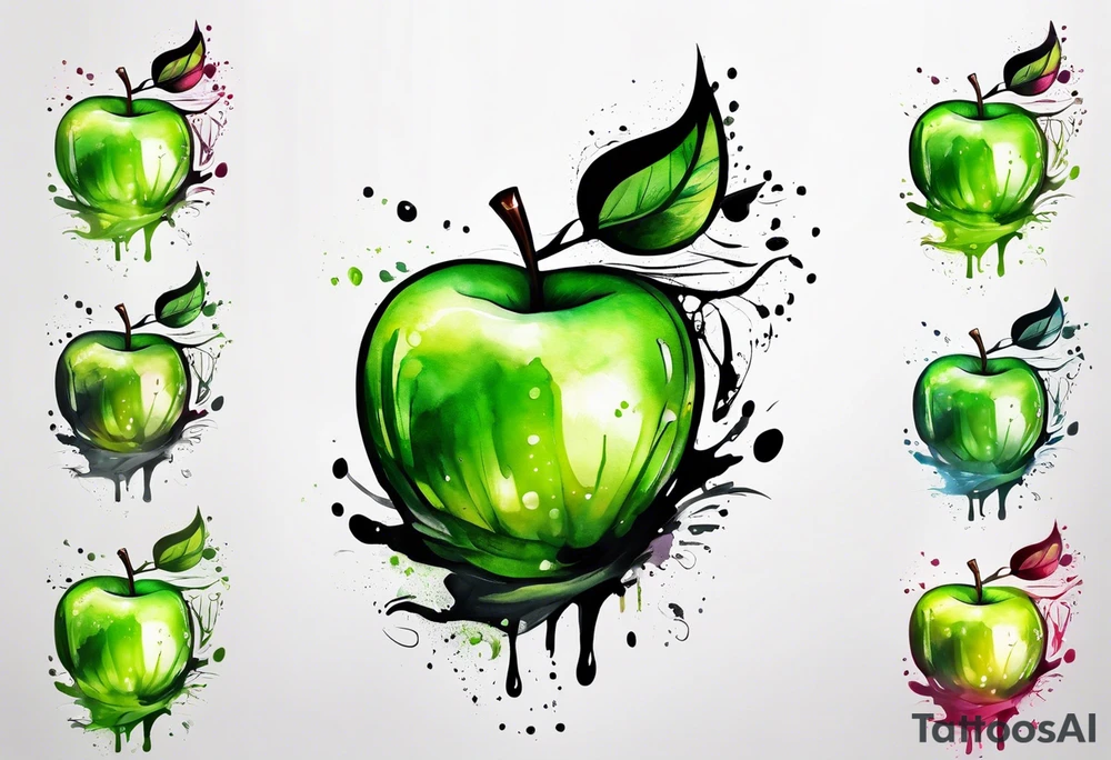 Dripping green apple tattoo idea
