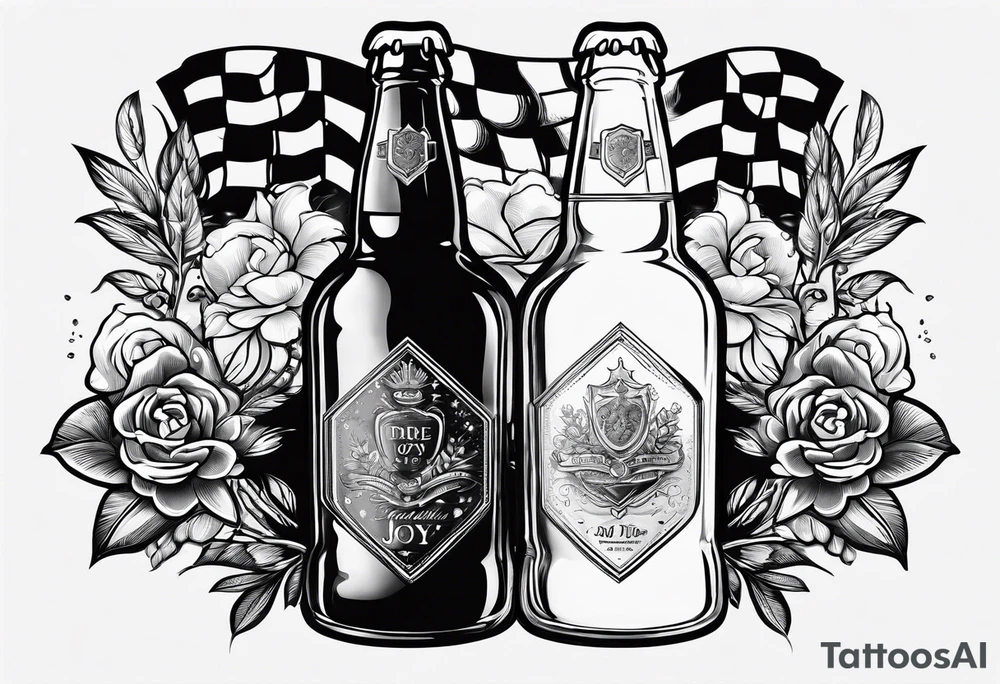 two beer bottles cheersing, labeled Pride and Joy tattoo idea