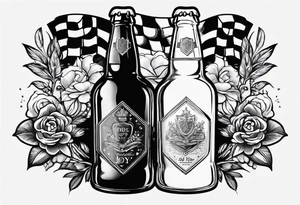 two beer bottles cheersing, labeled Pride and Joy tattoo idea