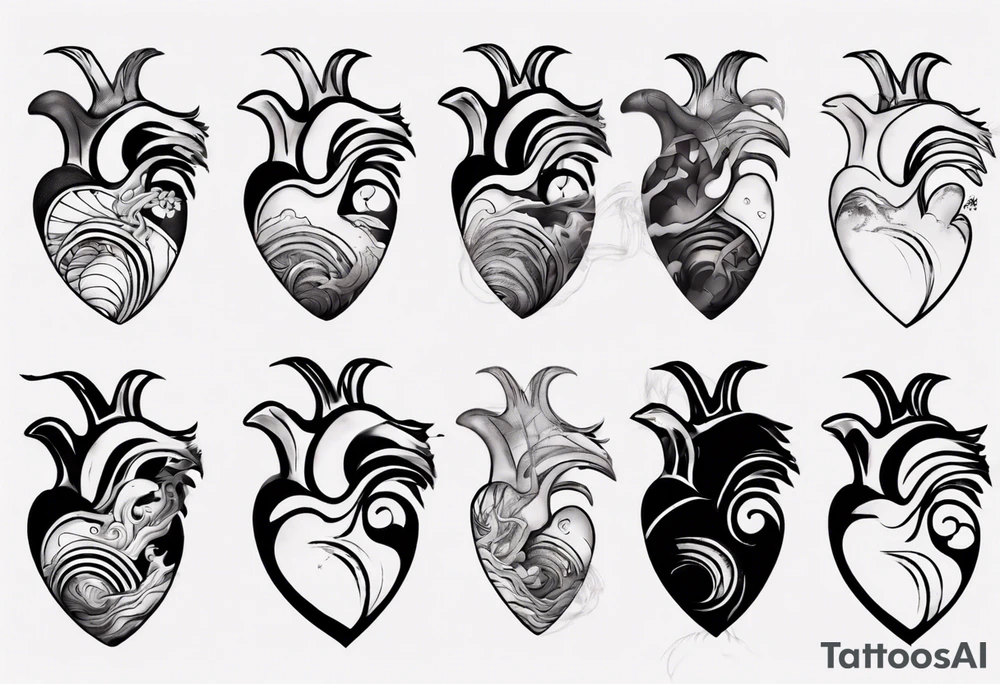 anatomic heart which is also a Japanese wave painting tattoo idea