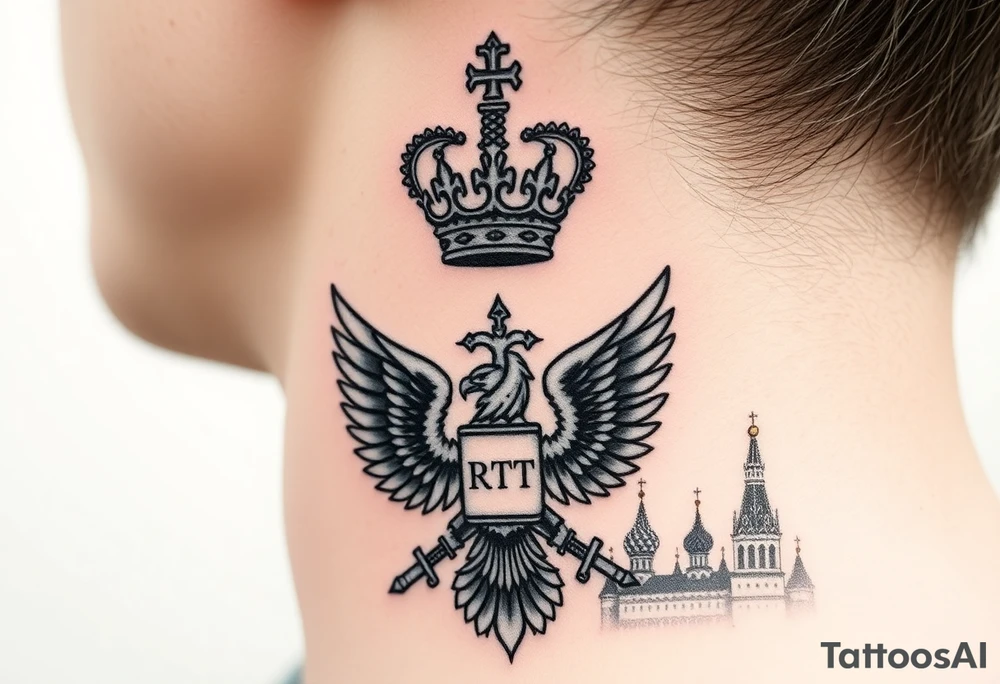 St. George 
Russian imperial crown above the eagle
Crossed swords or a Russian sabre
The Kremlin or St. Basil's Cathedral scene tattoo idea