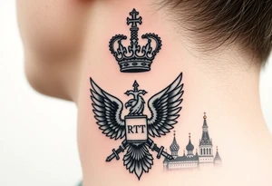 St. George 
Russian imperial crown above the eagle
Crossed swords or a Russian sabre
The Kremlin or St. Basil's Cathedral scene tattoo idea