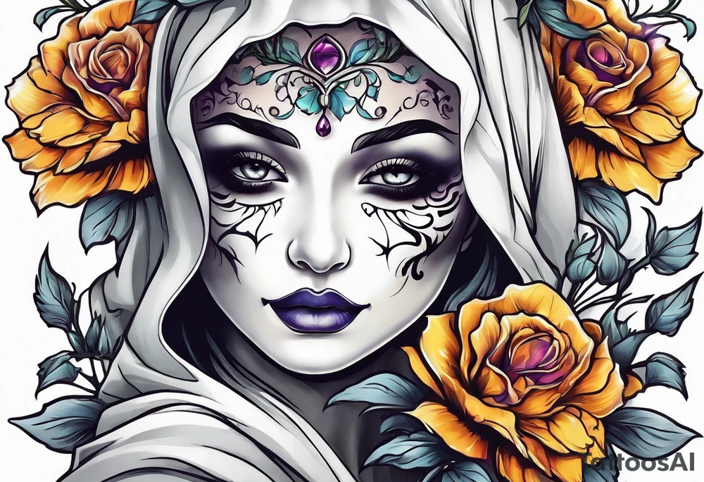 Ghost face holding flowers tattoo idea