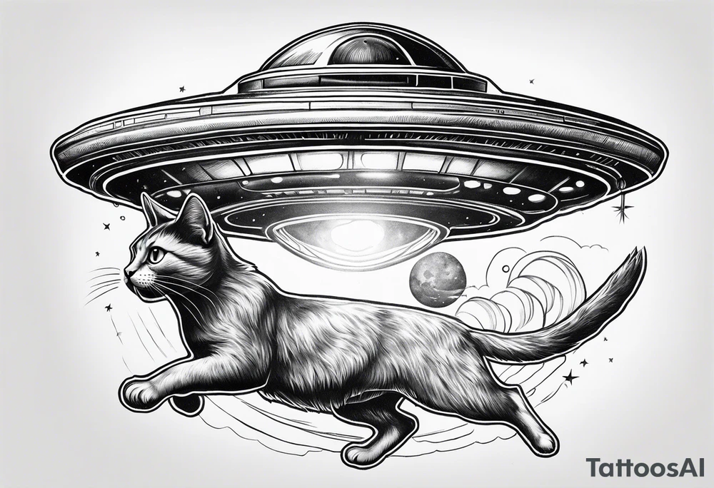 UFO abducting a cat tattoo idea