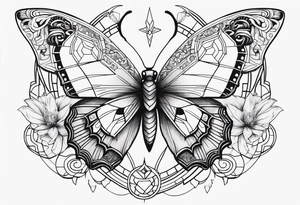 Feminine Capricorn tattoo with geometric designs and butterflies tattoo idea