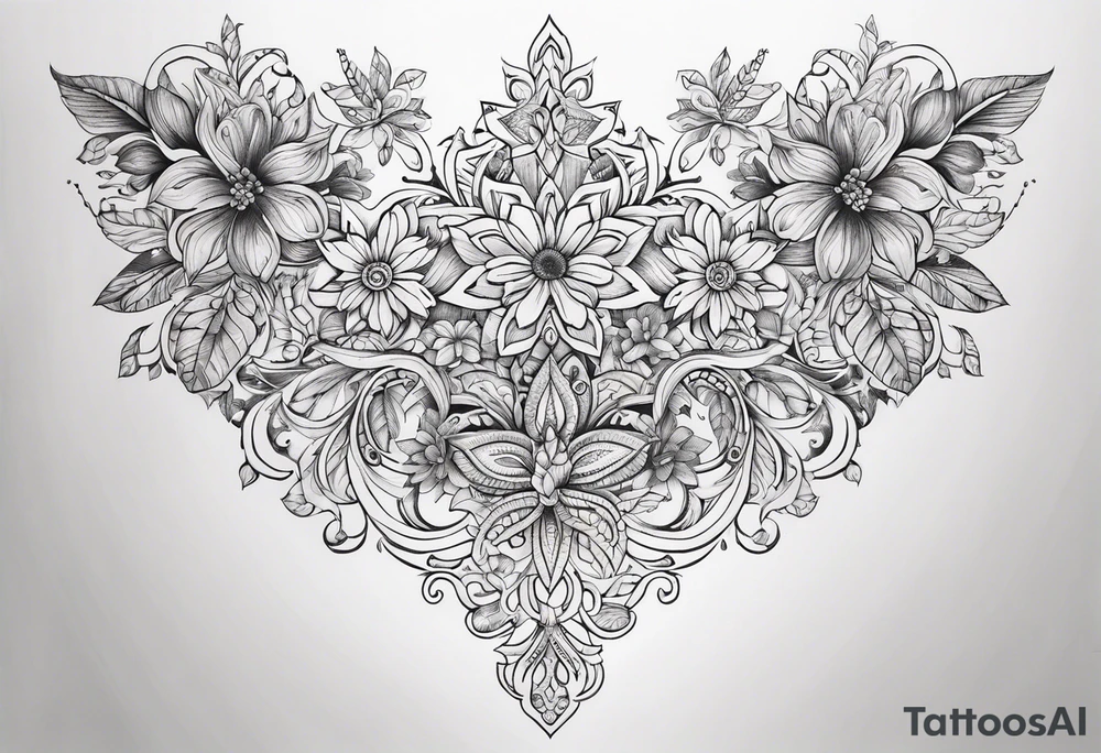 small long ornate floral sternum tattoo tattoo idea