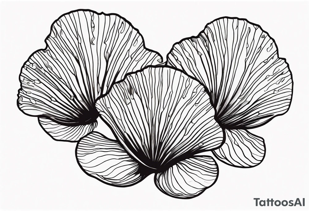 2 Albizia julibrissin blossoms floating with bivalve shells mixed in creating movement tattoo idea