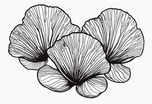 2 Albizia julibrissin blossoms floating with bivalve shells mixed in creating movement tattoo idea