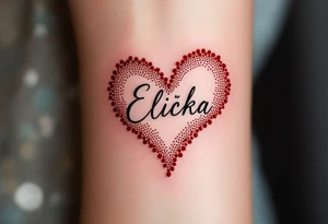 A delicate red heart with the name Eliška written in flowing script across the center. tattoo idea