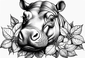 Baby hippo with poinsettia tattoo idea