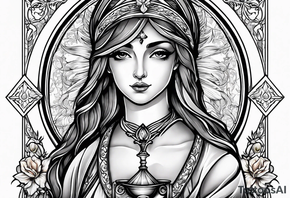 Female saint holding a chalice tattoo idea